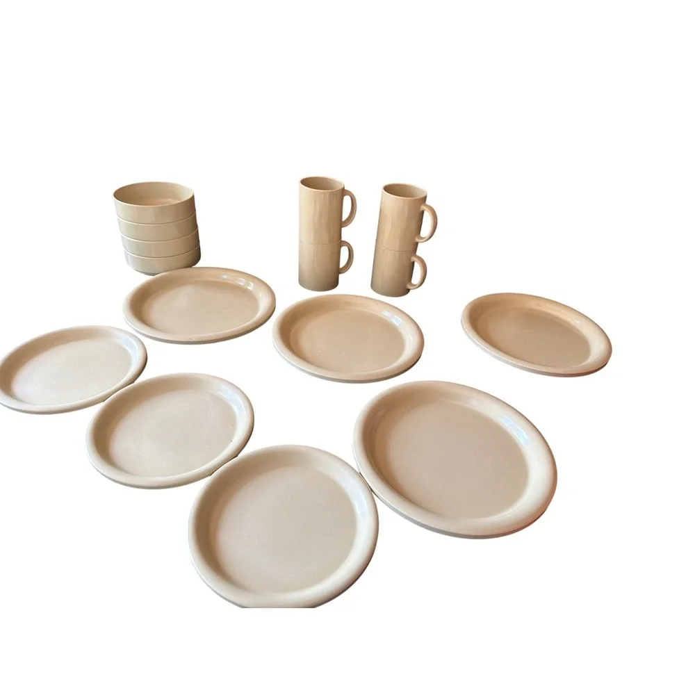 Ingrid‎ Ltd Dinnerware Set Cream Melamine Vintage Chicago MCM Picnic 15pc Set